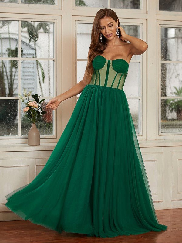 NumberSea - A - Line/Princess Tulle Ruffles Sweetheart Sleeveless Floor - Length Dresses