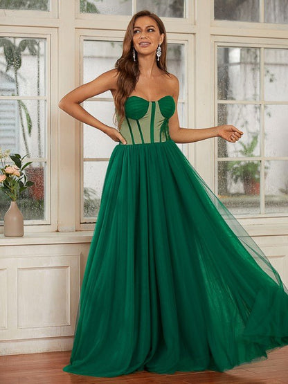 NumberSea - A - Line/Princess Tulle Ruffles Sweetheart Sleeveless Floor - Length Dresses