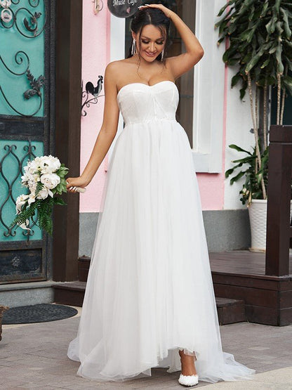 NumberSea - A - Line/Princess Tulle Ruffles Sweetheart Sleeveless Sweep/Brush Train Wedding Dresses