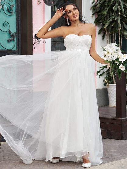 NumberSea - A - Line/Princess Tulle Ruffles Sweetheart Sleeveless Sweep/Brush Train Wedding Dresses