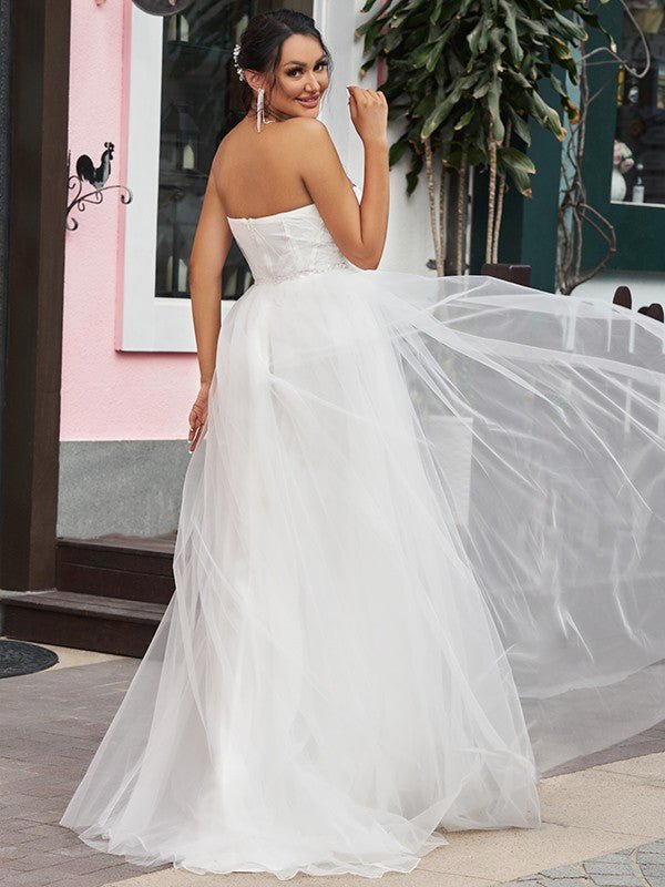 NumberSea - A - Line/Princess Tulle Ruffles Sweetheart Sleeveless Sweep/Brush Train Wedding Dresses