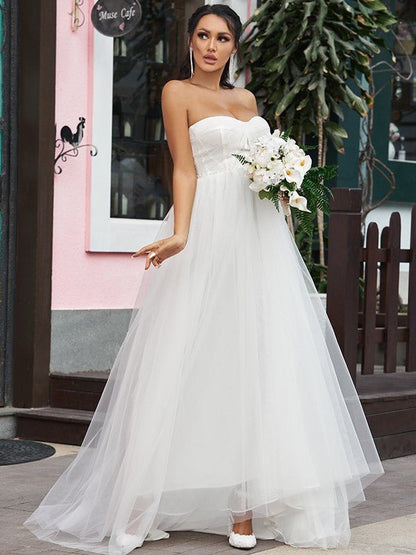 NumberSea - A - Line/Princess Tulle Ruffles Sweetheart Sleeveless Sweep/Brush Train Wedding Dresses