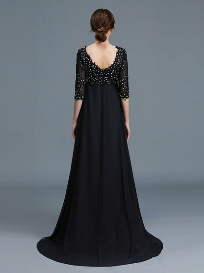 NumberSea - A - Line/Princess V - neck 1/2 Sleeves Beading Chiffon Floor - Length Mother of the Bride Dresses