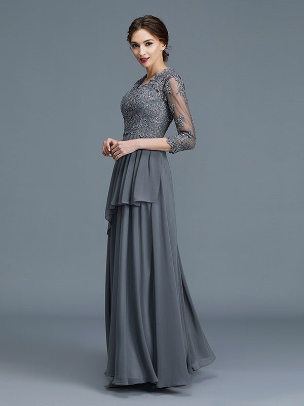 NumberSea - A - Line/Princess V - neck 3/4 Sleeves Ruffles Chiffon Floor - Length Mother of the Bride Dresses