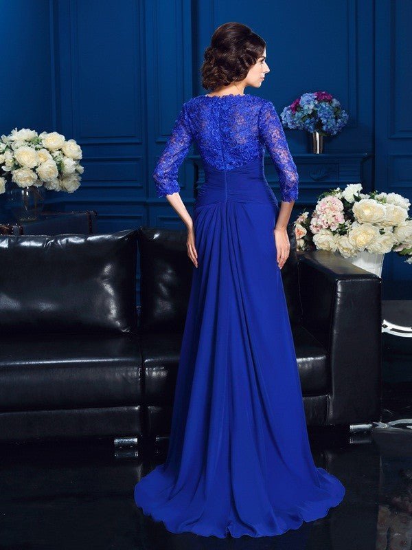 NumberSea - A - Line/Princess V - neck Applique 3/4 Sleeves Long Chiffon Mother of the Bride Dresses