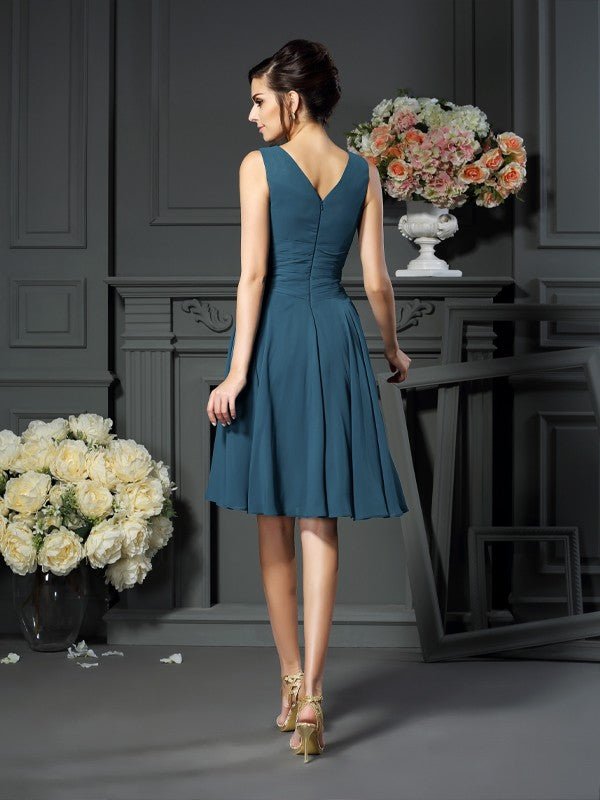 NumberSea - A - Line/Princess V - neck Beading Sleeveless Short Chiffon Mother of the Bride Dresses