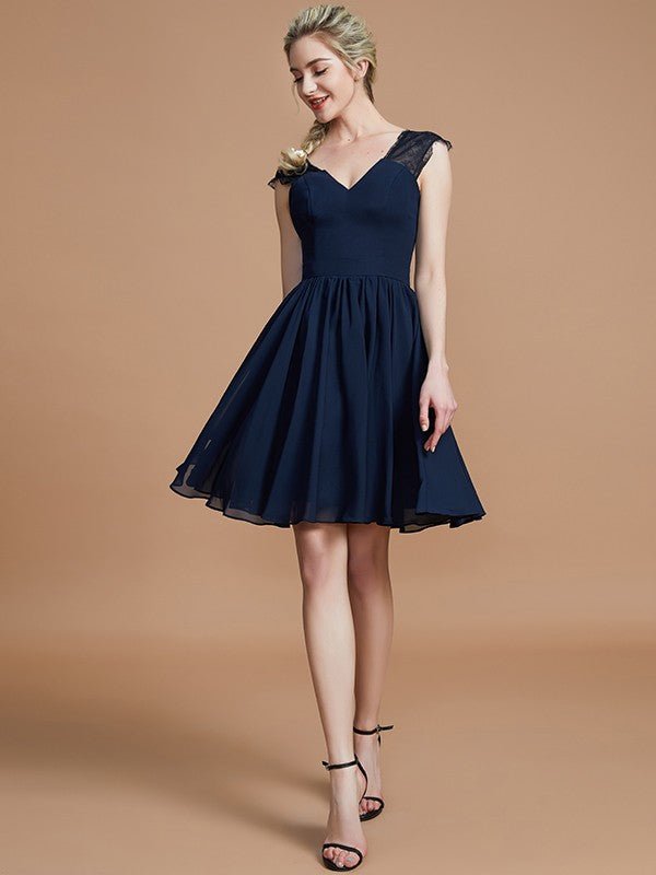 NumberSea - A - Line/Princess V - neck Chiffon Knee - Length Bridesmaid Dresses