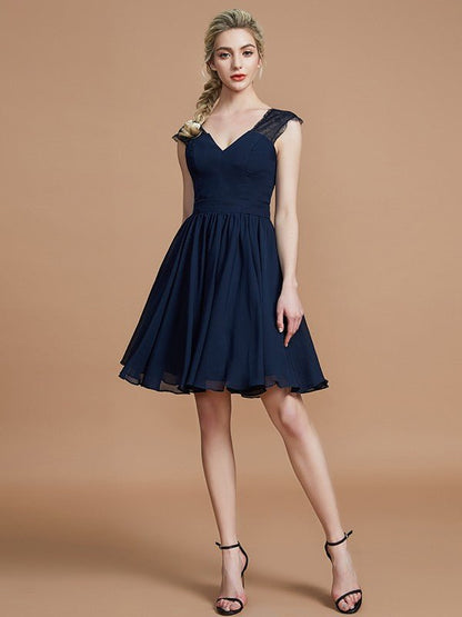 NumberSea - A - Line/Princess V - neck Chiffon Knee - Length Bridesmaid Dresses