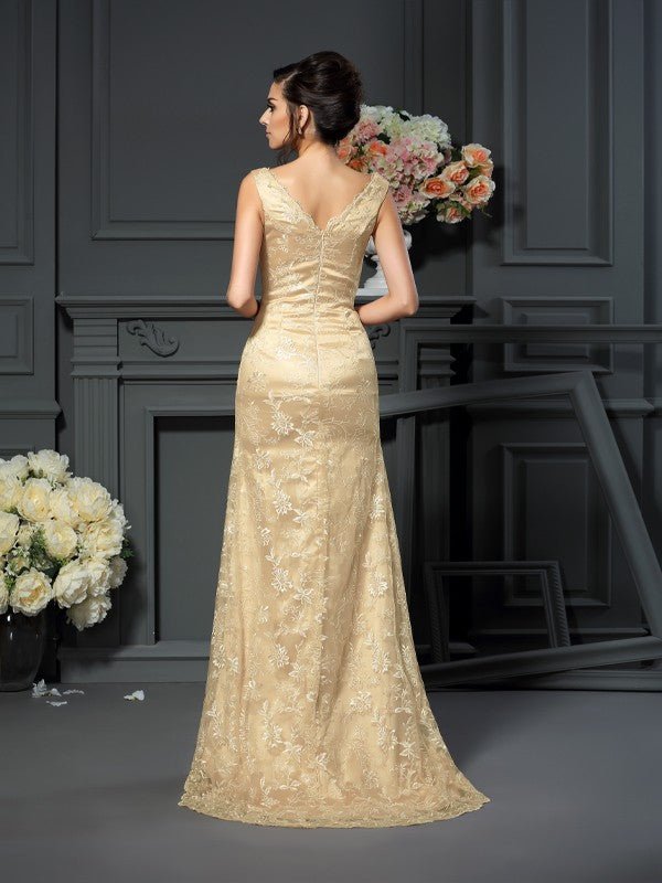 NumberSea - A - Line/Princess V - neck Lace Sleeveless Long Lace Mother of the Bride Dresses