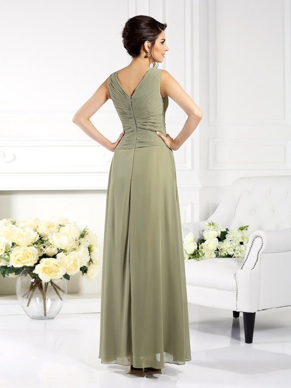 NumberSea - A - Line/Princess V - neck Pleats Sleeveless Long Chiffon Mother of the Bride Dresses