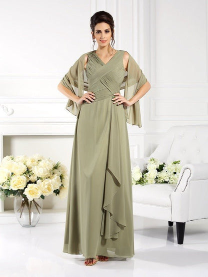 NumberSea - A - Line/Princess V - neck Pleats Sleeveless Long Chiffon Mother of the Bride Dresses