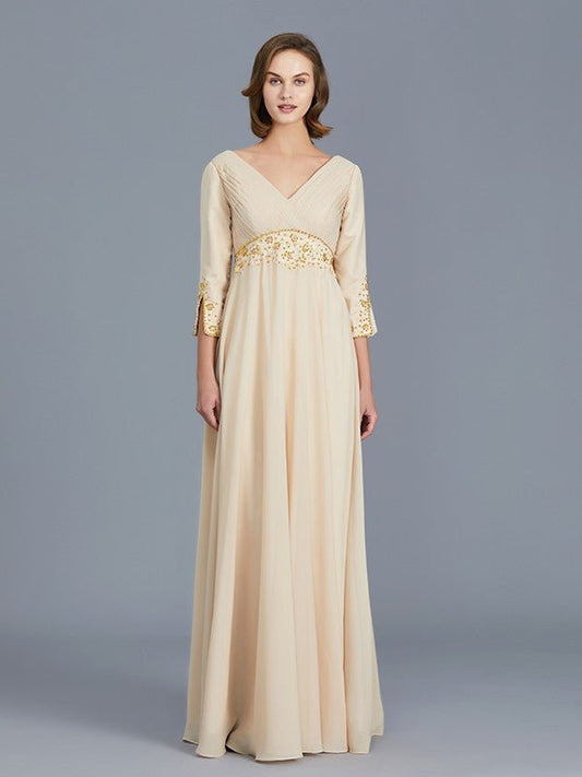 NumberSea - A - Line/Princess V - neck Ruffles Chiffon Floor - Length Mother of the Bride Dresses