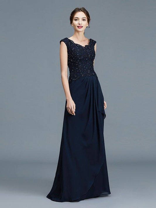 NumberSea - A - Line/Princess V - neck Ruffles Floor - Length Chiffon Sleeveless Mother of the Bride Dresses