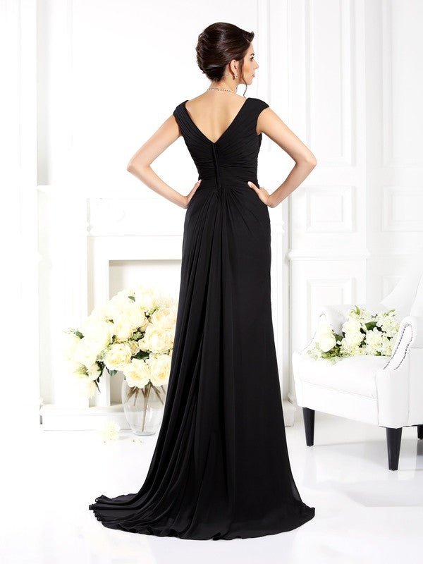 NumberSea - A - Line/Princess V - neck Ruffles Sleeveless Long Chiffon Mother of the Bride Dresses