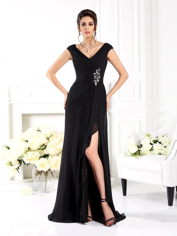 NumberSea - A - Line/Princess V - neck Ruffles Sleeveless Long Chiffon Mother of the Bride Dresses