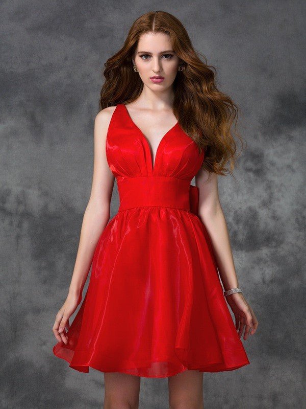 NumberSea - A - line/Princess V - neck Sash/Ribbon/Belt Sleeveless Short Organza Cocktail Dresses