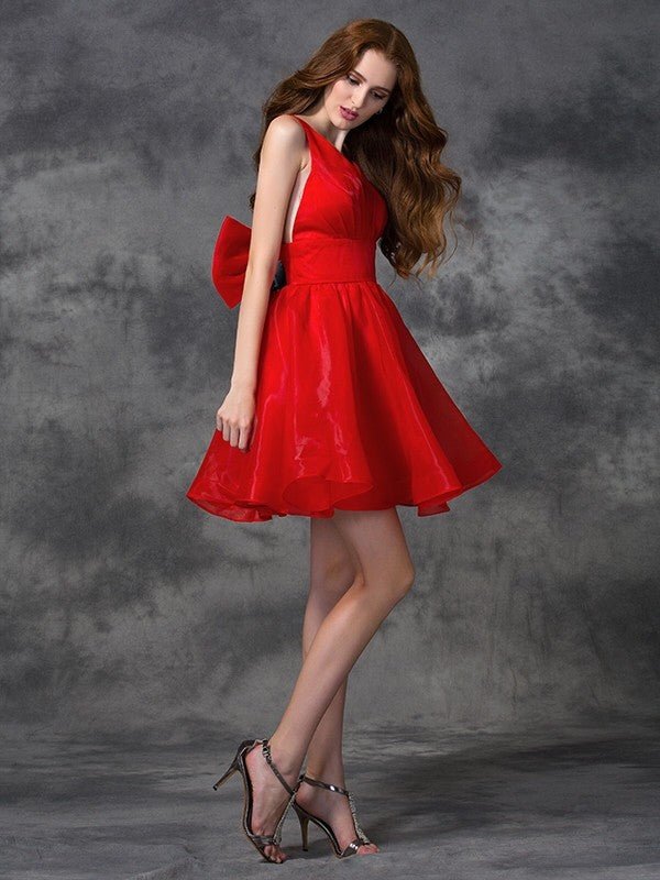 NumberSea - A - line/Princess V - neck Sash/Ribbon/Belt Sleeveless Short Organza Cocktail Dresses