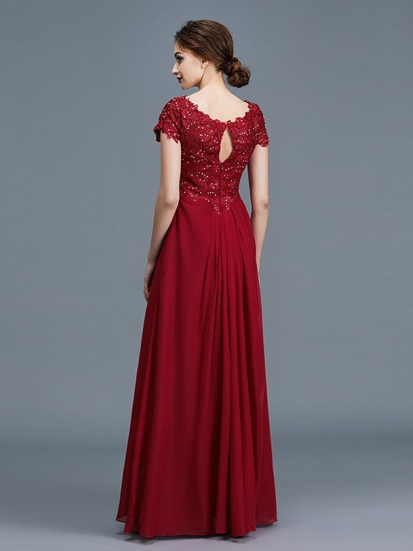 NumberSea - A - Line/Princess V - neck Short Sleeves Ruffles Chiffon Floor - Length Mother of the Bride Dresses