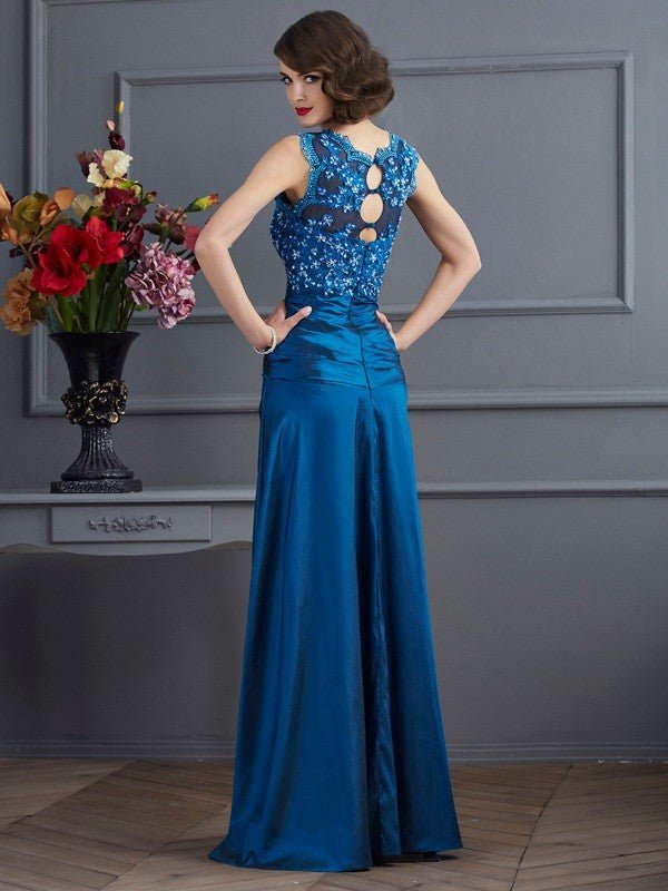 NumberSea - A - Line/Princess V - neck Sleeveless Beading Long Taffeta Mother of the Bride Dresses