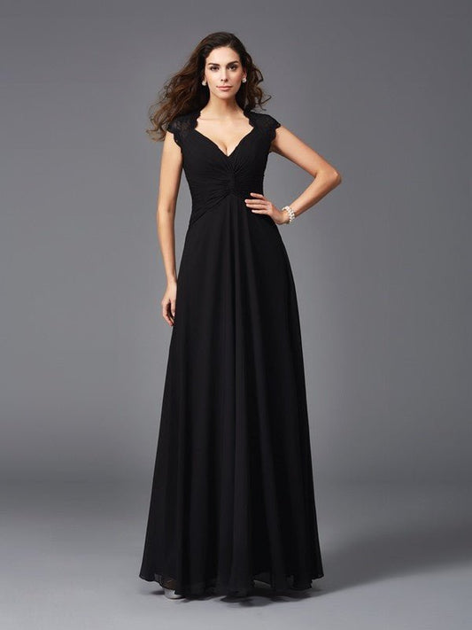 NumberSea - A - Line/Princess V - neck Sleeveless Long Chiffon Bridesmaid dresses