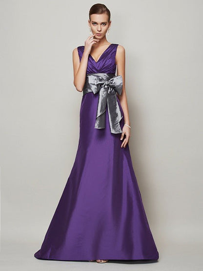 NumberSea - A - Line/Princess V - neck Sleeveless Sash/Ribbon/Belt Long Taffeta Dresses