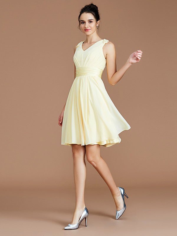 NumberSea - A - Line/Princess V - neck Sleeveless Sash/Ribbon/Belt Short/Mini Chiffon Bridesmaid Dresses