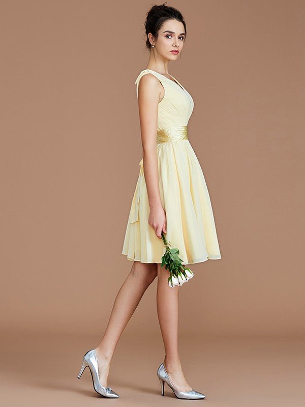 NumberSea - A - Line/Princess V - neck Sleeveless Sash/Ribbon/Belt Short/Mini Chiffon Bridesmaid Dresses