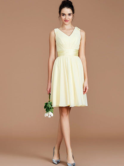 NumberSea - A - Line/Princess V - neck Sleeveless Sash/Ribbon/Belt Short/Mini Chiffon Bridesmaid Dresses