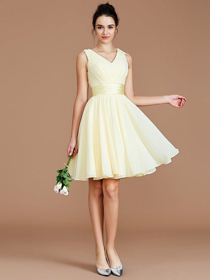 NumberSea - A - Line/Princess V - neck Sleeveless Sash/Ribbon/Belt Short/Mini Chiffon Bridesmaid Dresses