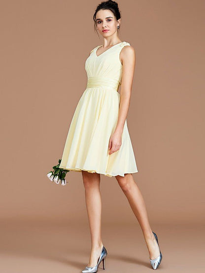 NumberSea - A - Line/Princess V - neck Sleeveless Sash/Ribbon/Belt Short/Mini Chiffon Bridesmaid Dresses