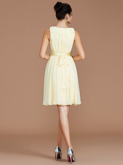 NumberSea - A - Line/Princess V - neck Sleeveless Sash/Ribbon/Belt Short/Mini Chiffon Bridesmaid Dresses