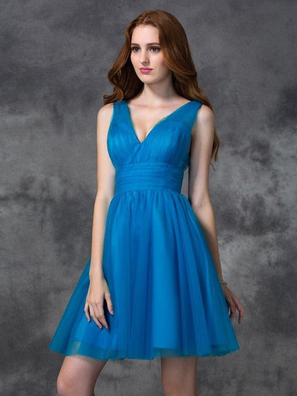 NumberSea - A - line/Princess V - neck Sleeveless Short Satin Bridesmaid Dresses