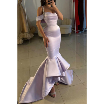 Trumpet Sweetheart Spaghetti Straps Satin Party Prom Evening Dress