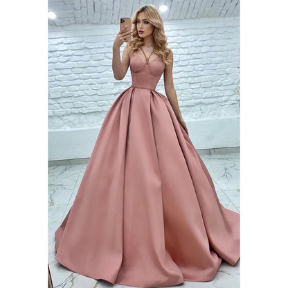 Spaghetti Straps A-line Pink Prom Ball Gown