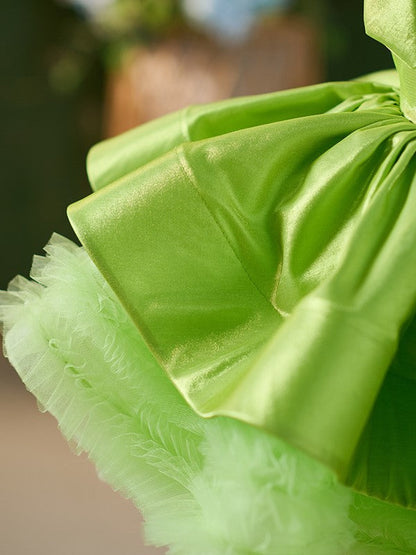 Satin Tulle Knee-length Green Baby Girl Dress