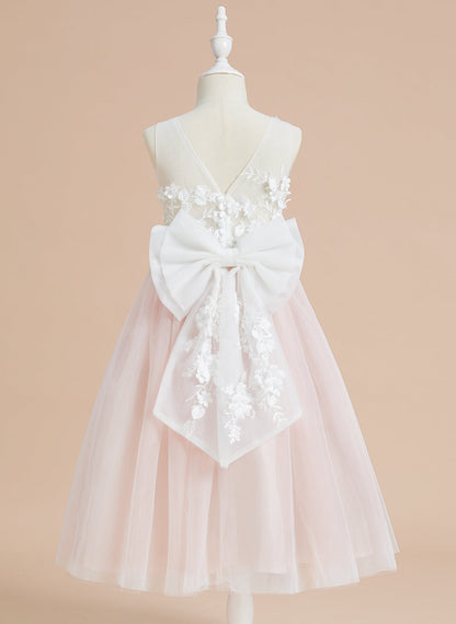 Floral Lace and Large Bow Tea-length Dress