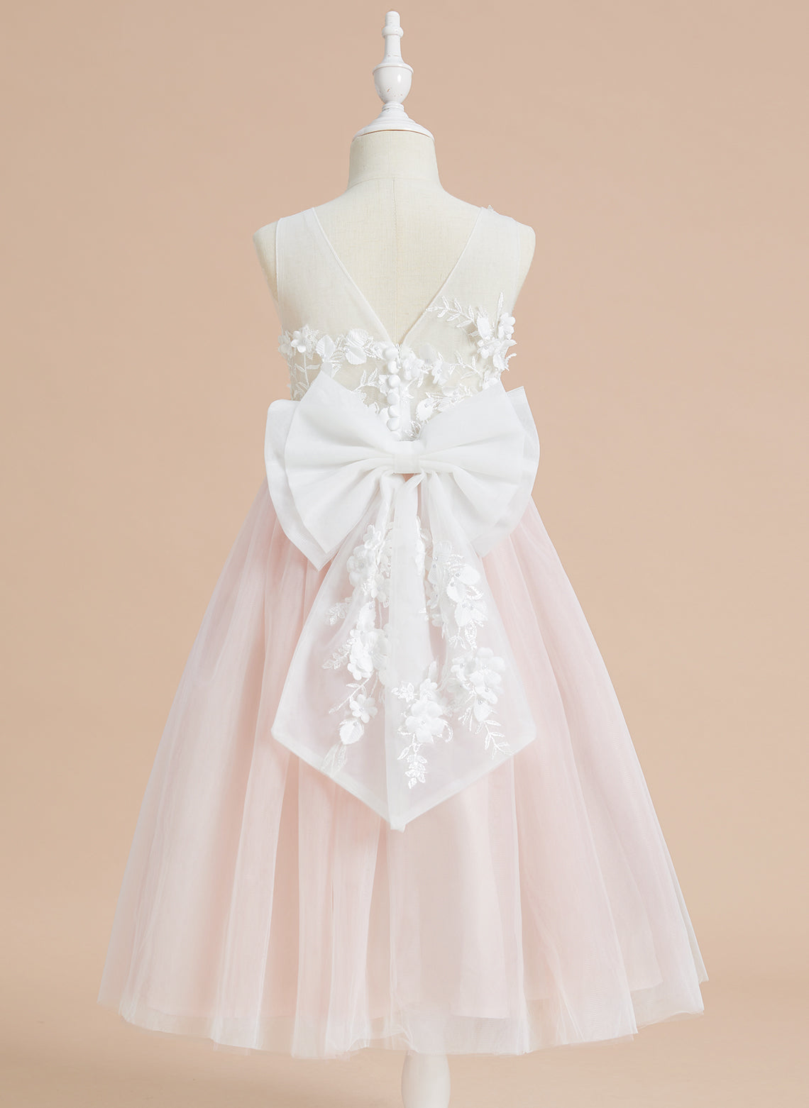 Floral Lace and Large Bow Tea-length Dress