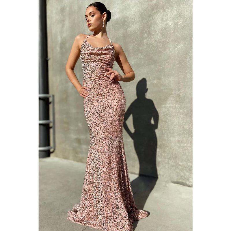 Spaghetti Straps Sequins Mermaid Sparkly Prom Dress