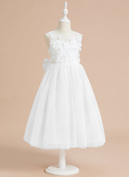 Floral Lace and Large Bow Tea-length Dress