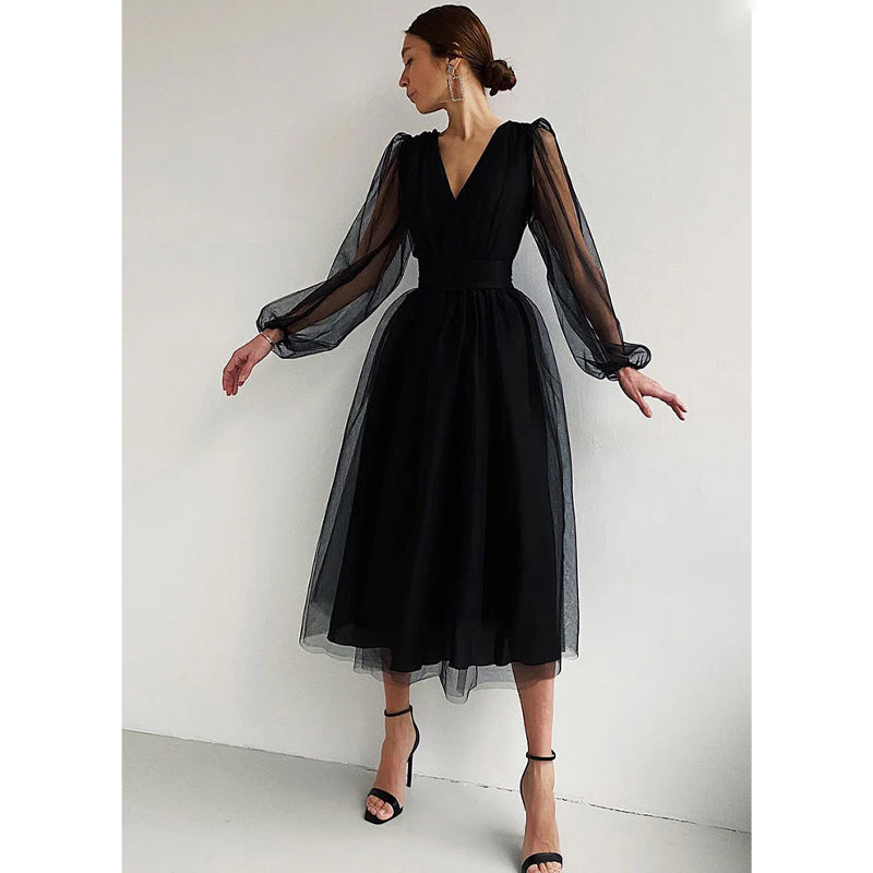 Sexy V-neck Long Sleeves Long Dress Brithday Dress