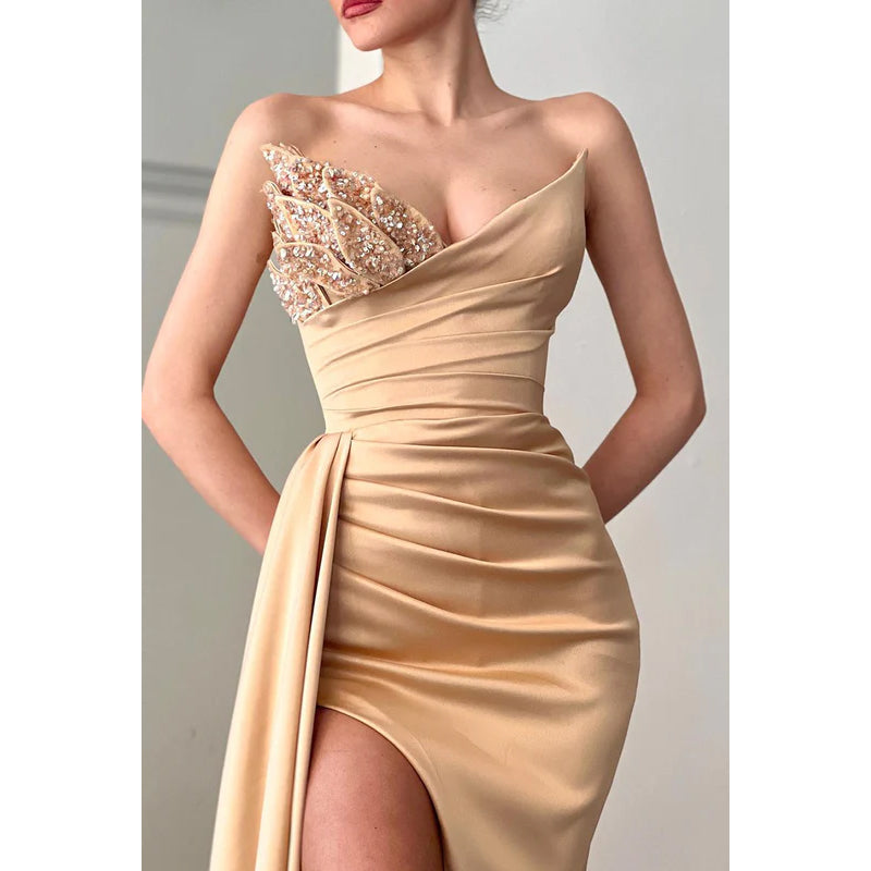 Sheath/Column Sweetheart Sequined Split Sleeveless Prom Evening Formal Dress