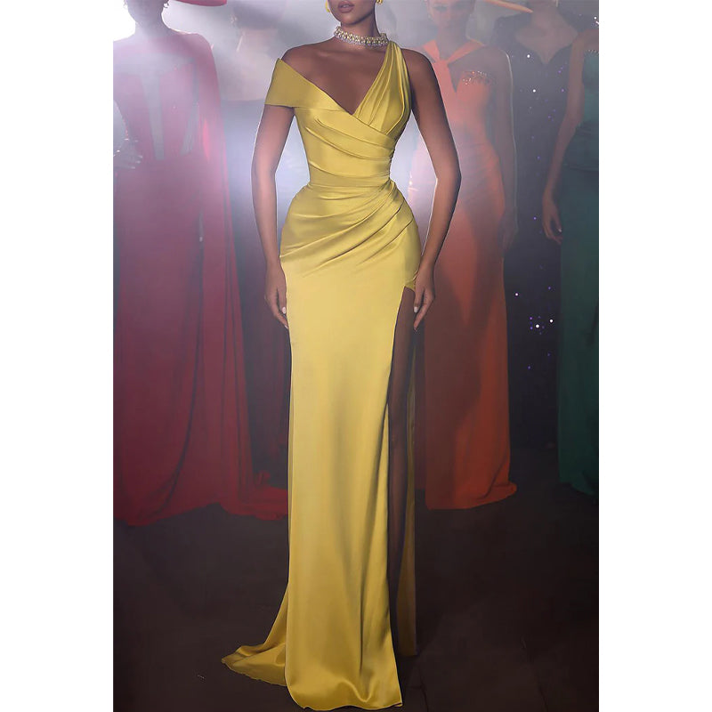 Fitted Sleeveless Empire Draped with Side Slit Party Prom Evening Dress