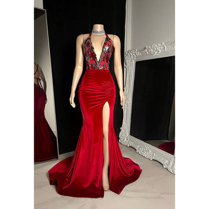 Sheath/Column V-Neck Satin Appliques Backless Sleeveless Prom Dress