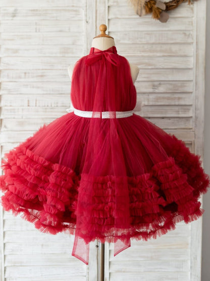 Tulle Knee-length Burgundy Dress (2003227640)