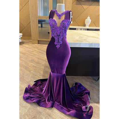 Glamorous & Dramatic V-Neck Sleeveless Mermaid Vevlt Rhinestones Mermaid Prom Dress