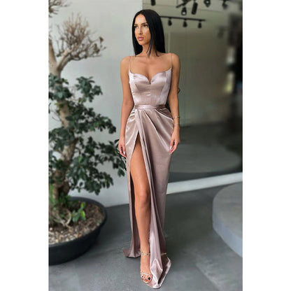 Women's Spaghetti Straps High Split Long Prom Dress