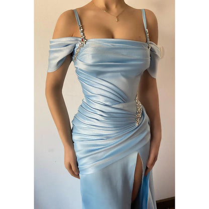 Ärmelloses A-Linien-Abendkleid aus Satin mit Herzausschnitt, Pailletten und Rüschen 