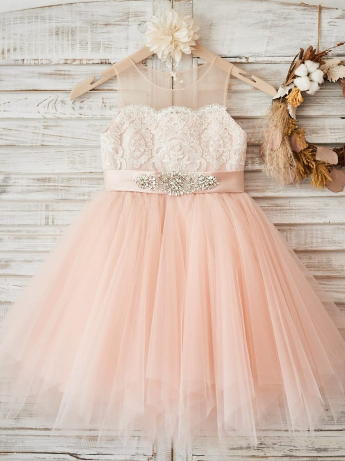 Lace Tulle Knee-length Pink Dress (2003227698)