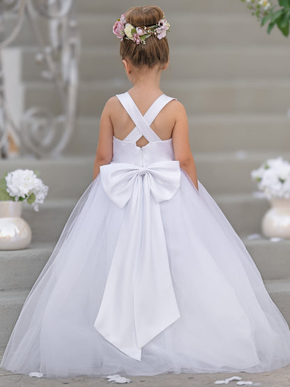 Timeless A-Line Sleeveless Satin and Tulle Flower Girl Dress