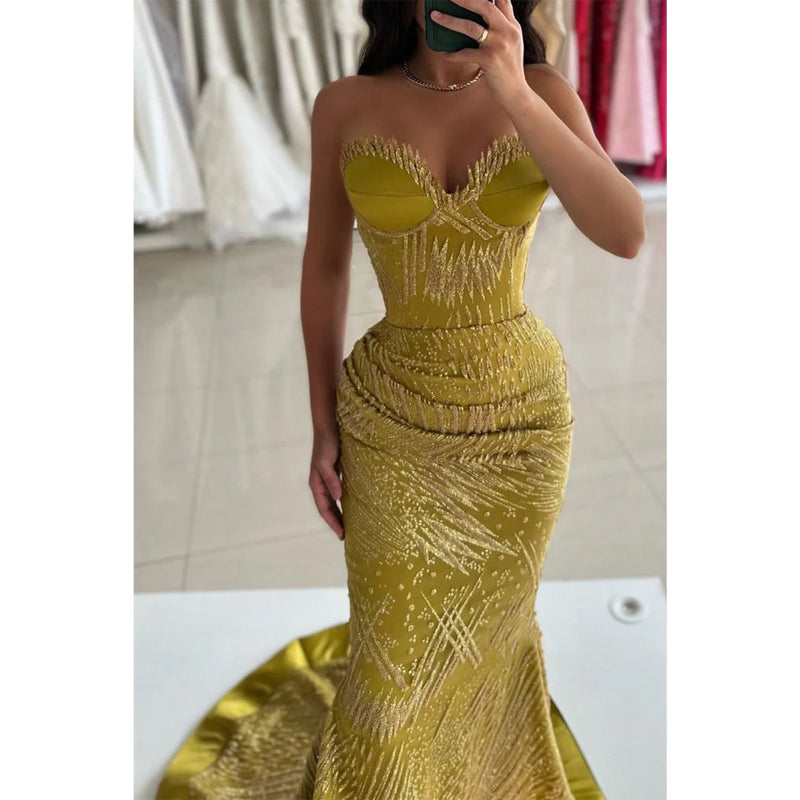 Empire-Kleid mit trägerlosem Ausschnitt und Rüschenapplikationen, lang, Party, Abschlussball, Abendkleid 